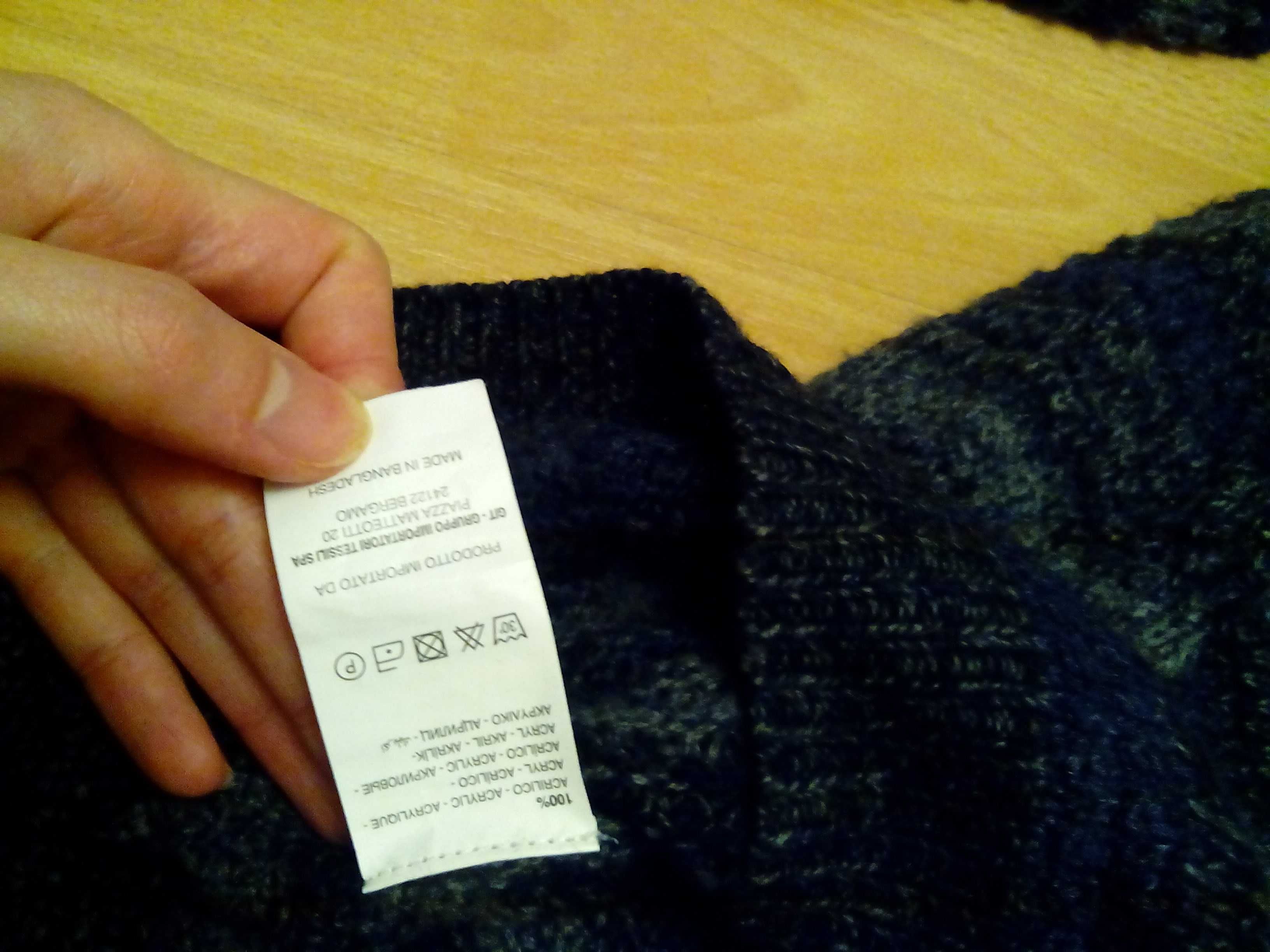 sweter męski granatowy w paski, rozmiar m/l, oversize