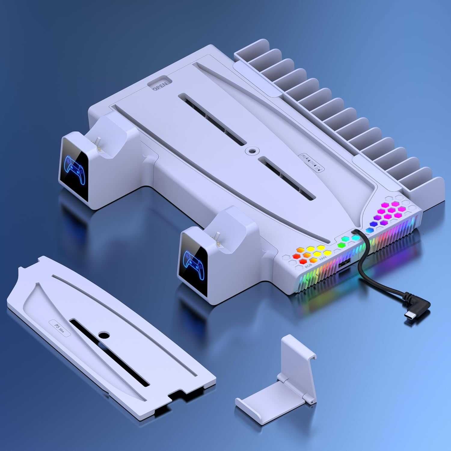 Зарядна та охолоджувальна вертикальна док-станція підставка з RGB PS5