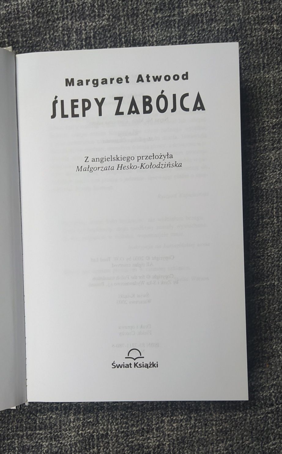 Książka "Ślepy zabójca" Margaret Atwood