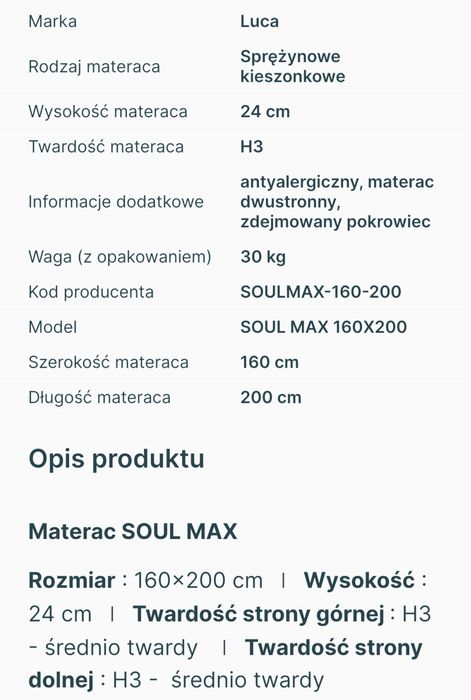 Materac 160x200 uzywany 3 miesiace