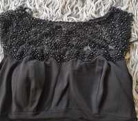 Sukienka 42 XL czarna wieczorowa elegancka koronką koraliki