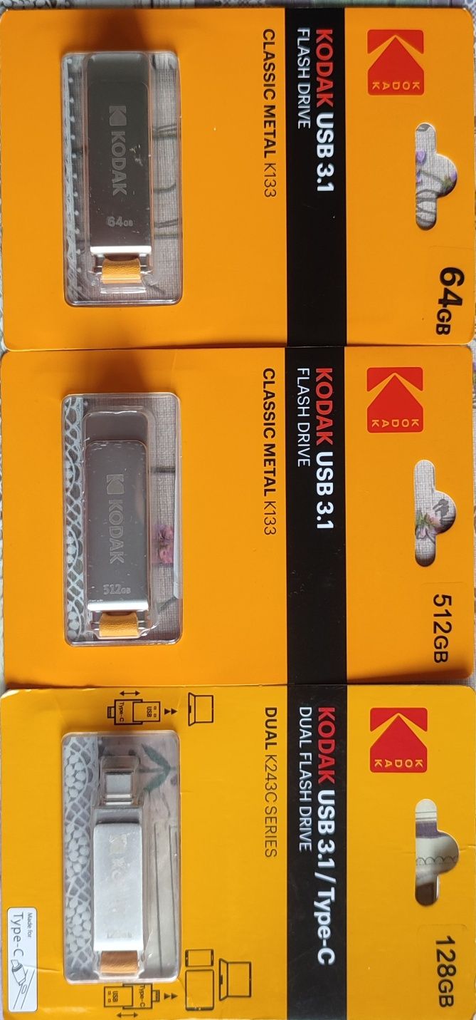 Флешка Kodak USB 3.1 type-A type-c Metal 64 GB, 128 GB, 512 GB.