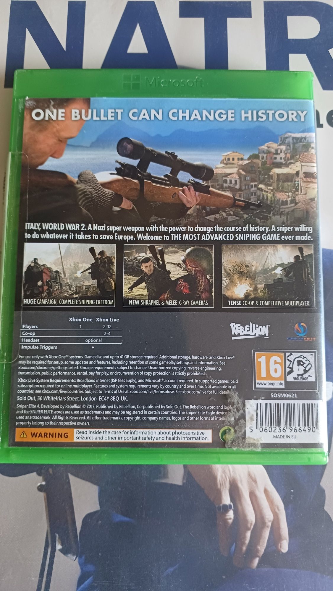 Диск з грою Sniper Elite 4 Italia для xbox one s