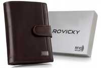 Skórzany portfel na karty z eleganckimi przeszyciami - Rovicky
