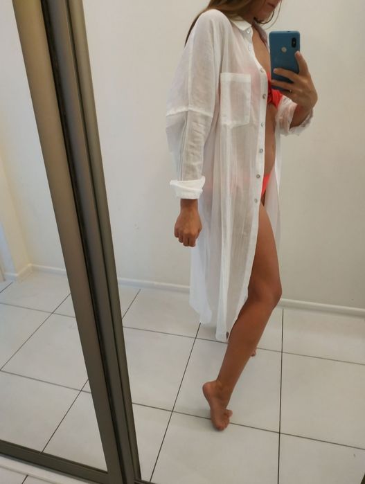 Пляжна накидка рубашка туніка біла