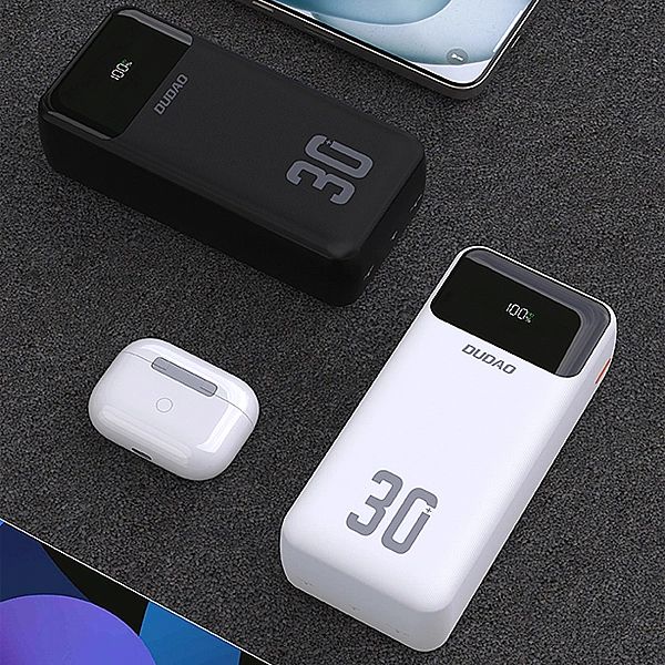 Powerbank Dudao K15MAX 30000mAh PD 22.5W z wbudowanymi kablami - biały