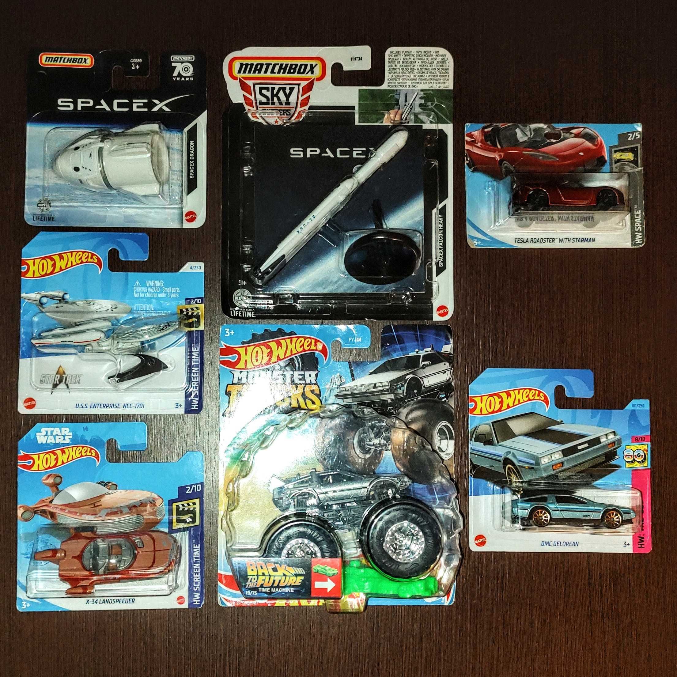 SpaceX Dragon Tesla Roadster with Starman Delorean Hot Wheels Matchbox