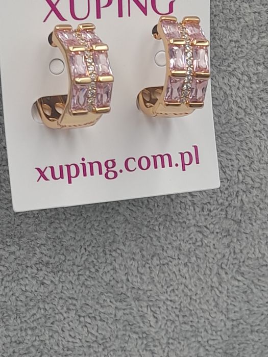 Kolczyki pozłacane Xuping różowe cyrkonie