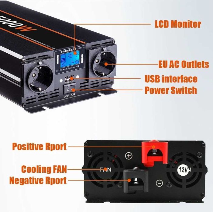 Inversor de corrente 5000w 24v onda pura USB