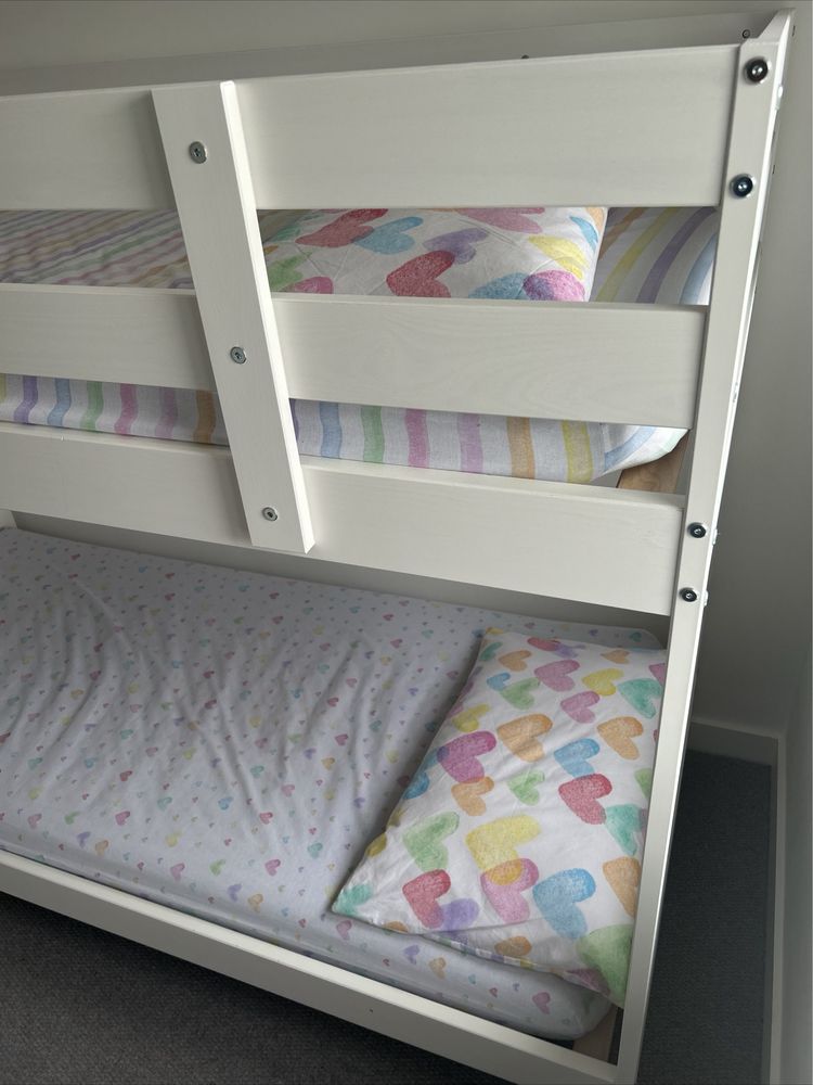Łóżko piętrowe białe IKEA Mydal+ 2x materac