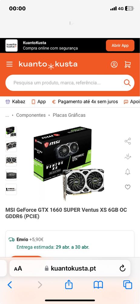 Placa Gráfica MSI GeForceGTX 1660 Super Ventus XS6G