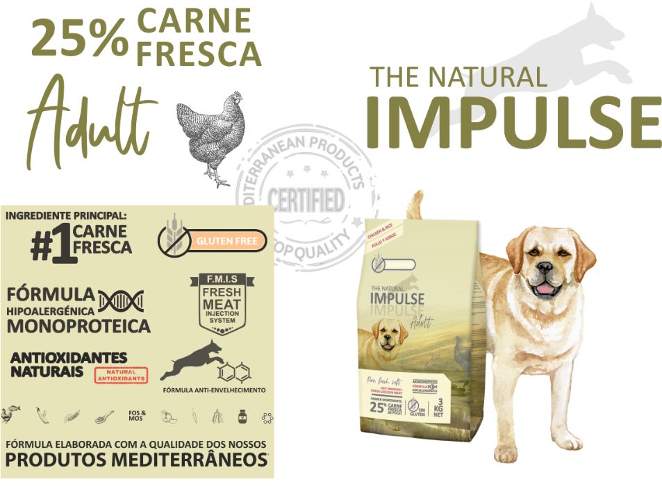 Ração - THE NATURAL IMPULSE P/Cão Adulto - FRANGO - Saco 3kg / 12kg