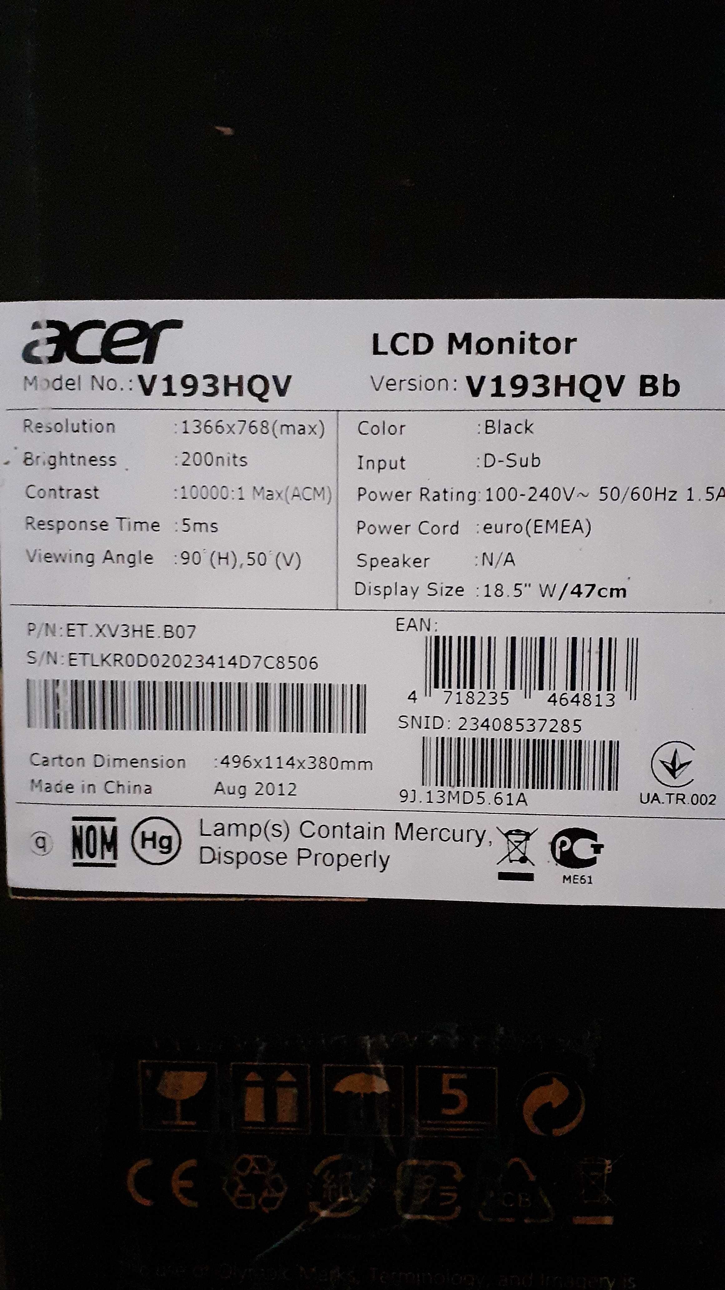 Монітор Acer V193HQV