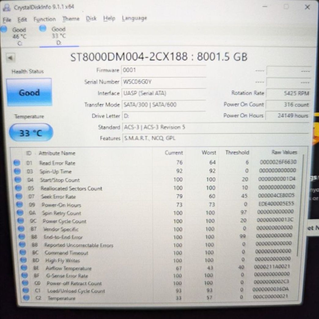 Зовнішній вінчестер 8 ТБ Seagate 3,5" робочий
