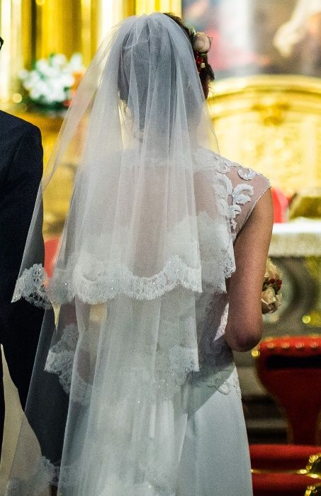 Suknia ślubna Nerita 34-36, 165cm, z długim trenem, welon