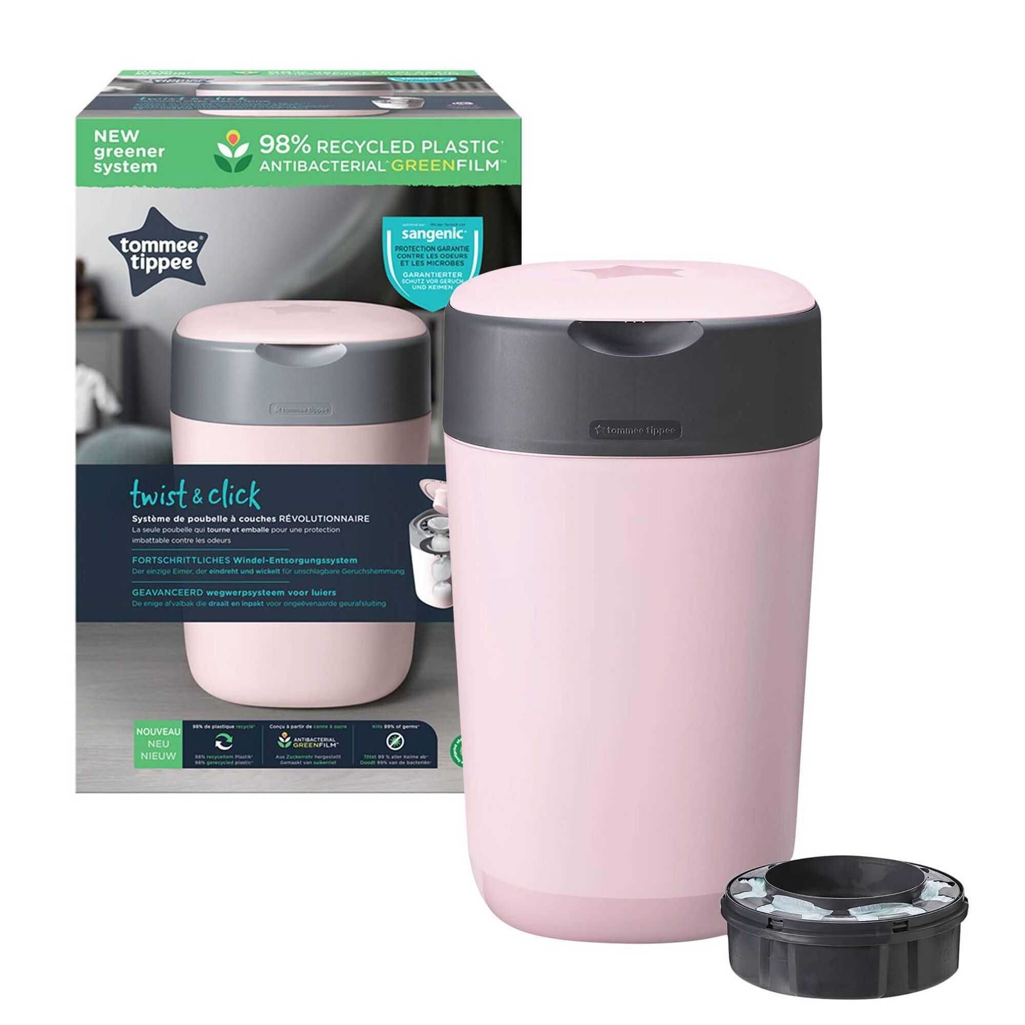 Contentor fraldas Twist & Click Cor Rosa Tommee Tippee + recargas