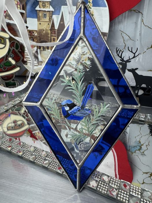 Підвіска декор новорічна вітраж з пташкою