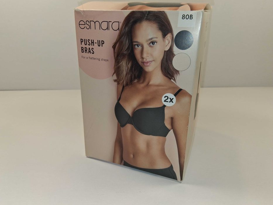 A267 Zestaw 2x Biustonosz Esmara Push Up Rozmiar 80B Czarny Beżowy