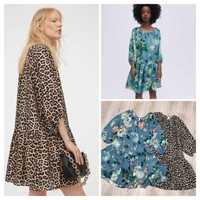 Широкі сукні H&M оверсайз з пишними рукавами, леопард, в квіточку.