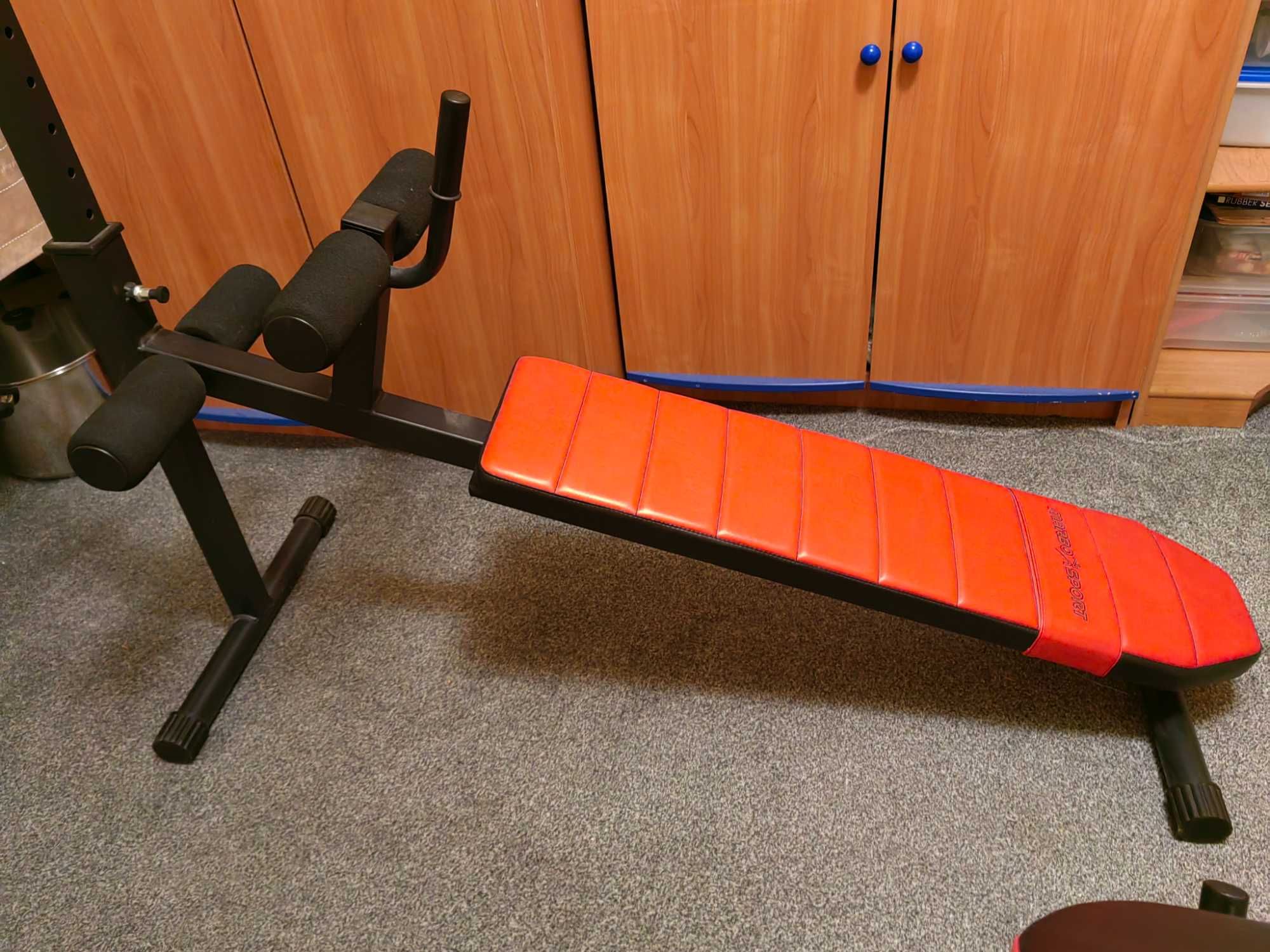 Ławka treningowa z obciążeniem + ławka do brzuszków + stojak