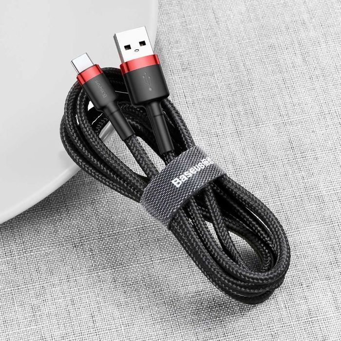 Baseus Nylonowy Kabel USB/USB-C 3M 2A Czarno-Czerwony