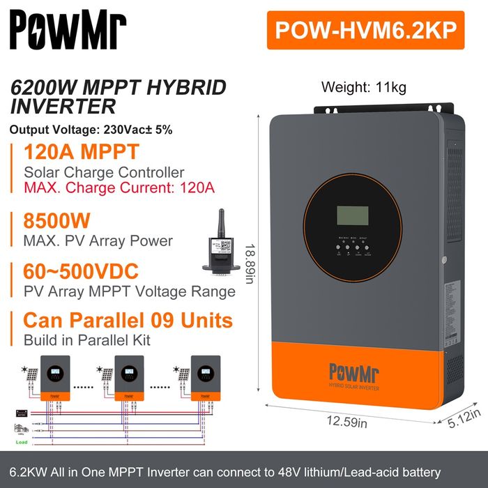 Гібридний мережевий інвертор PowMr POW - HVM 6.2 KP