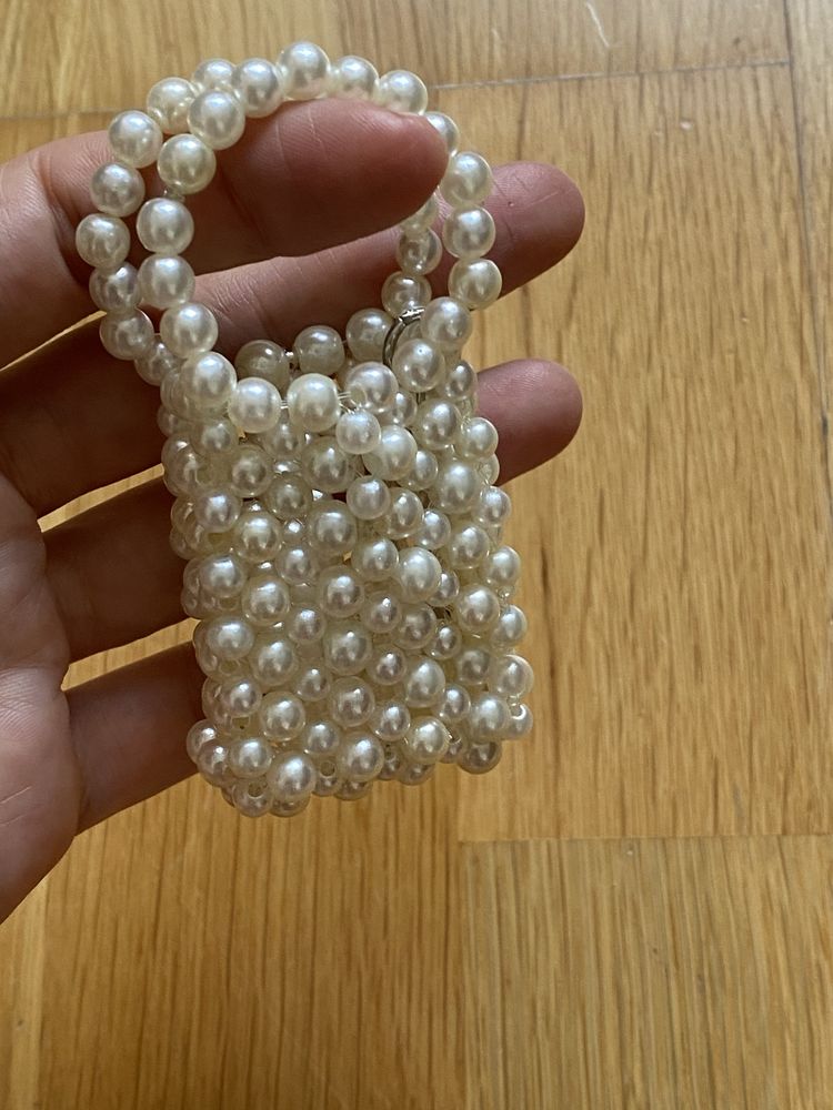 Brelok perły torebka shopper handmade ze srebrnym  łańcuchem