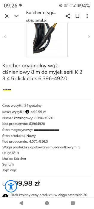 Oryginalny Nowy wąż ciśnieniowy do myjki Karcher k2k3k4k5k7 160bar 8m