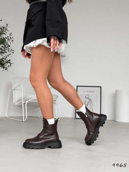 Шкіряні жіночі черевики зимові (36-40) шоколадні ботінки сапожки