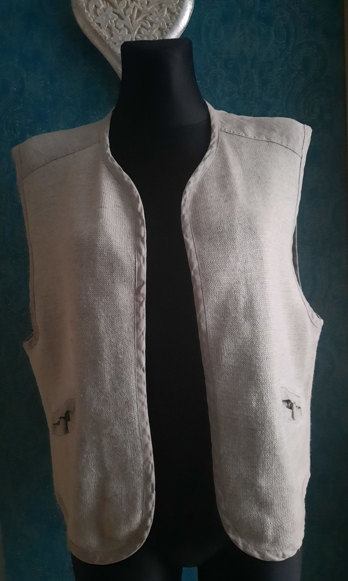 Kamizelka z lnu i bawełny w kolorze naturalnym L/XL