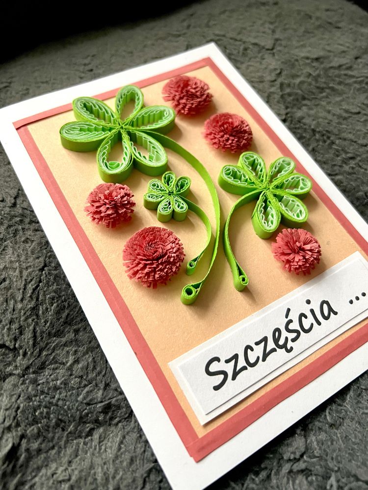 Kartka na szczęście, urodzinowa, ręcznie robiona, quilling