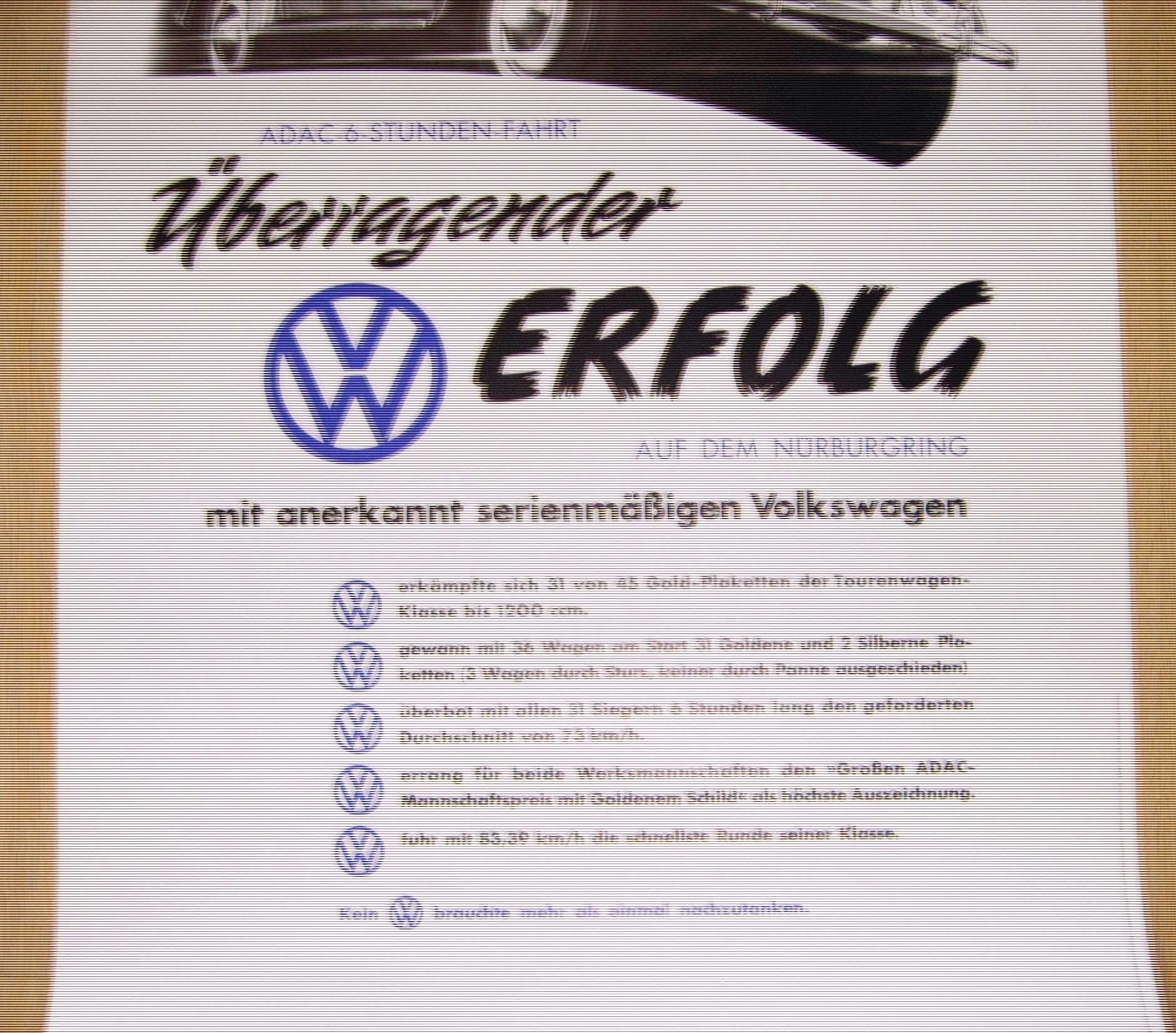 Plakat reklamowy VW-ADAC 6 Stunden Fahrt/oryginał