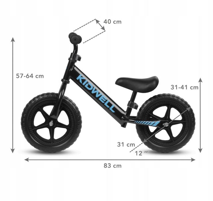 Rowerek biegowy Kidwell Rebel 12" – lekki, regulowany, 2–5 lat