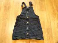rozm 122 TU sukienka jeans ogrodniczka szara / czarna gruby materiał