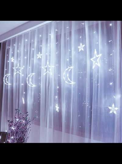 Гирлянда штора звезды и месяц 120LED,3х1м с USB,белая