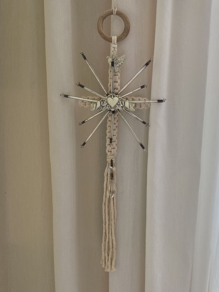 Макраме пасхальный декор крест в стиле бохо винтаж
