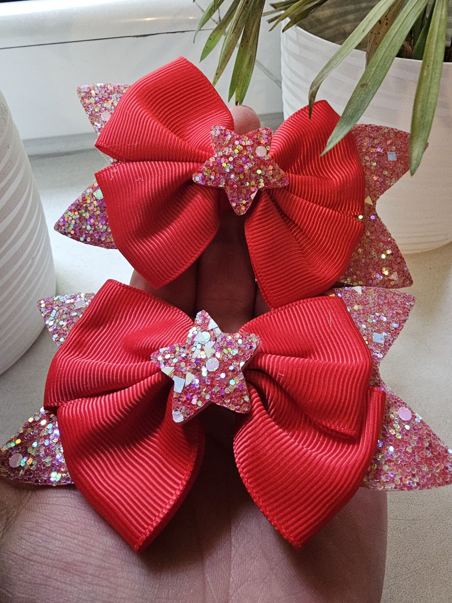 2szt spinki do włosów kokardki czerwone handmade