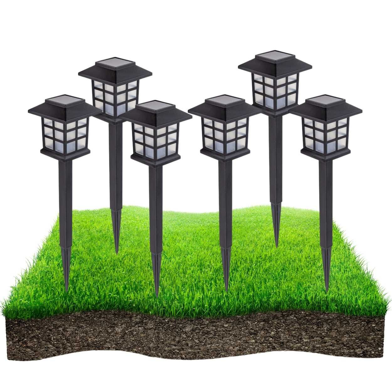 Lampa Solarna Ogrodowa Led Wbijana Latarnia 45 cm Zestaw 6x