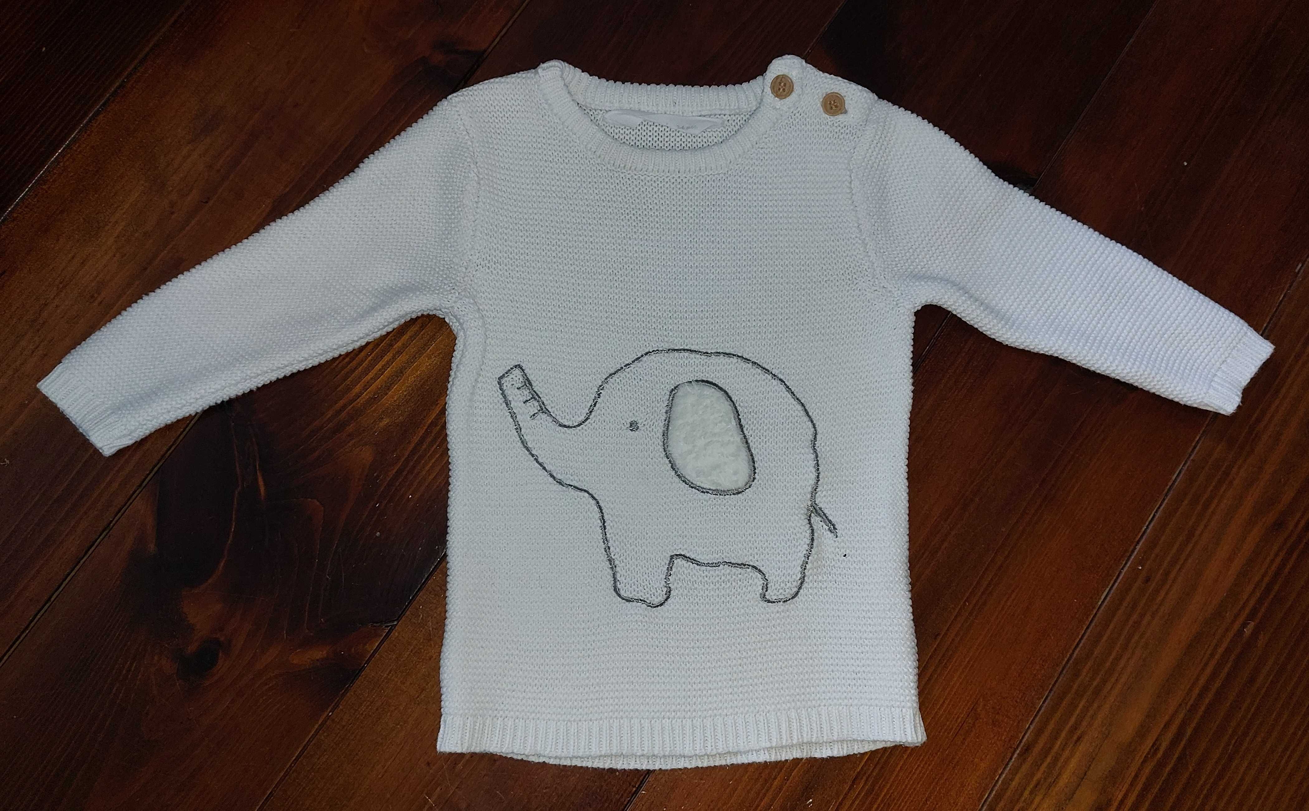 René Rafé, Sweter niemowlęcy, biały, ze słoniem, rozmiar 68