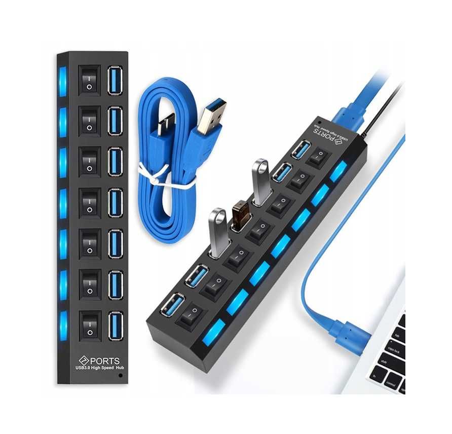 HUB USB 3.0 Rozdzielacz 7 Portów Rozgałęźnik  5GB/s