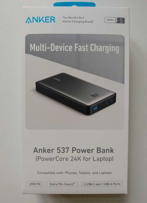 Повербанк мак/ноут Anker 537 Power Bank 24000 мАг, 65 Вт чорн