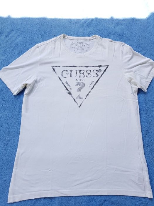 GUESS XL t-shirt biały czarne box log triangle retro