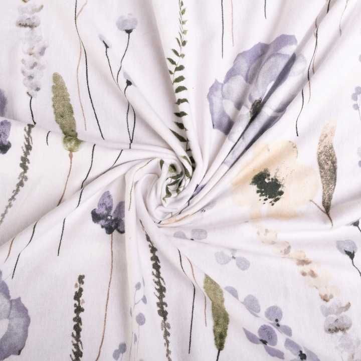Pościel flanelowa 160x200 biała czarna liście listki łąka boho