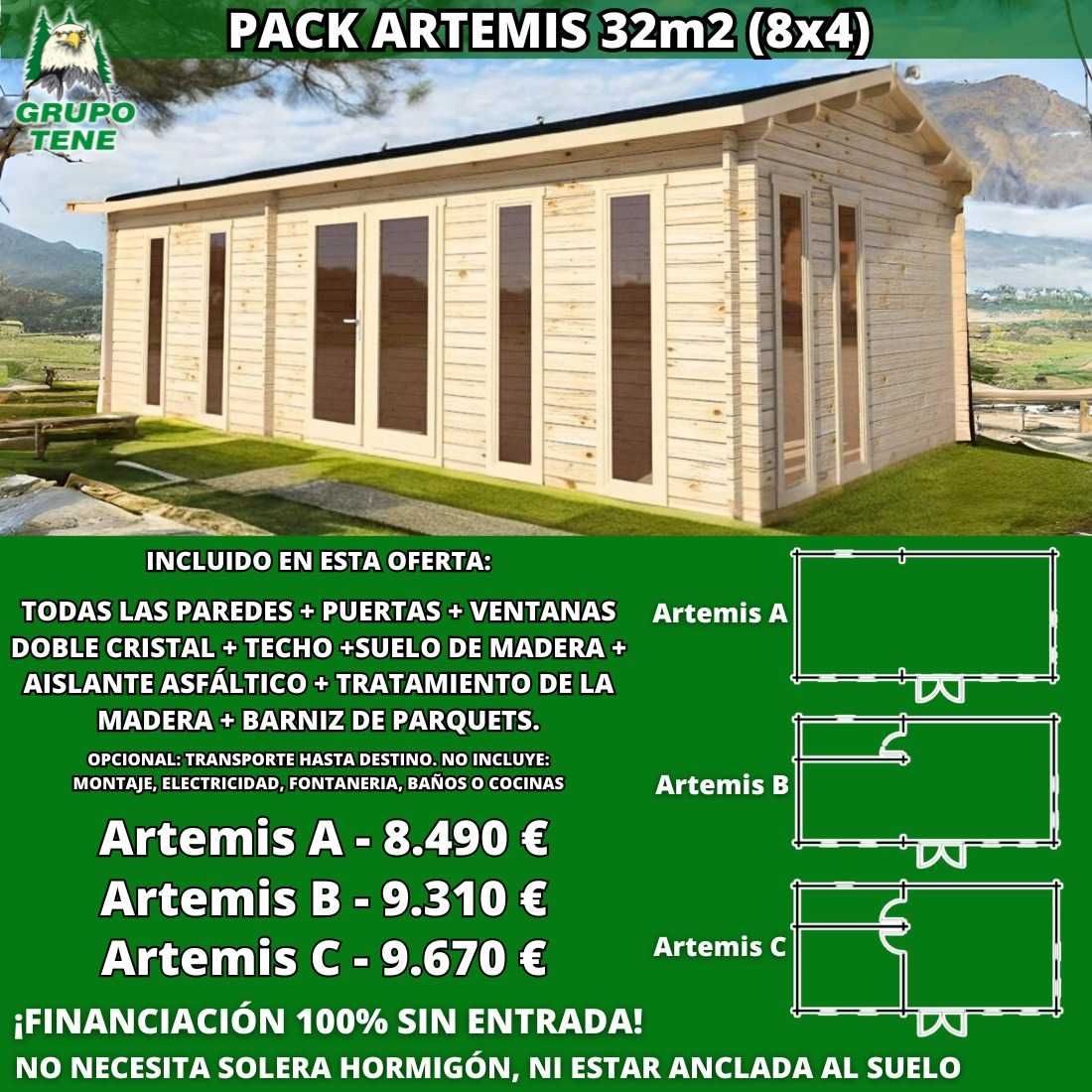 Casa de madeira de 32m2 MODELO ARTEMIS 4 x 8