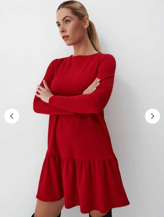 Czerwona sukienka mini z falbaną MOHITO XXS Nowa