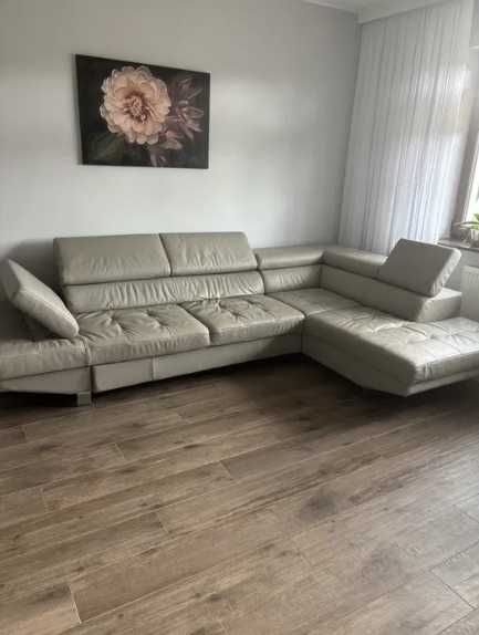 Kanapa duży narożnik w grubej skórze naturalnej 300 x 200 cm szary