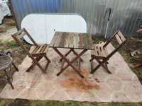 Zestaw ogrodowy stolik i dwa krzesła drewniane