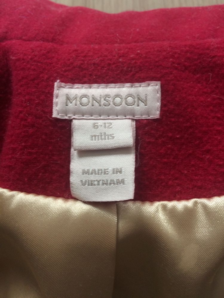 Monsoon płaszczyk przejściowy z futerkiem czerwony 6-12 msc 80cm