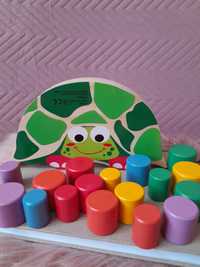 Zabawka gra edukacyjna żółw drewniany. Rownoważnia