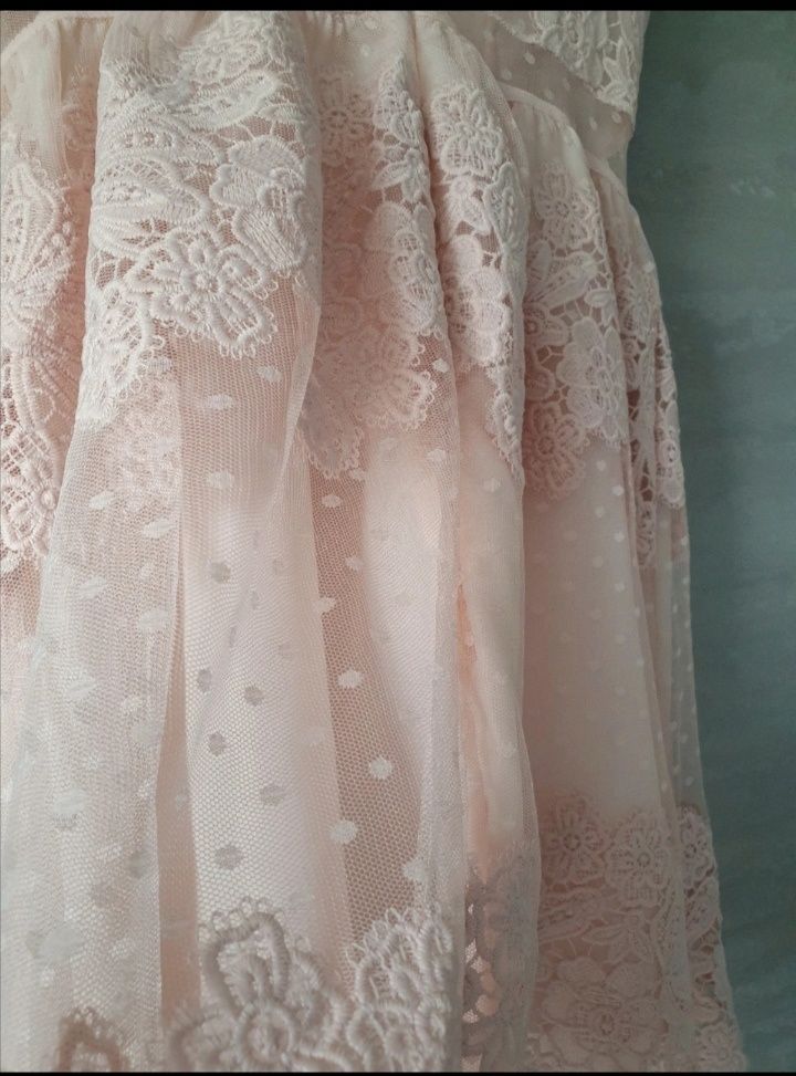 Elegancka sukienka pudrowy róż wesele komunia SM